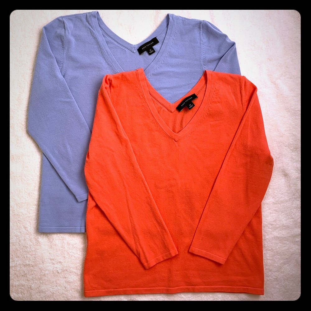 Two Ann Taylor size M V-neck sweaters